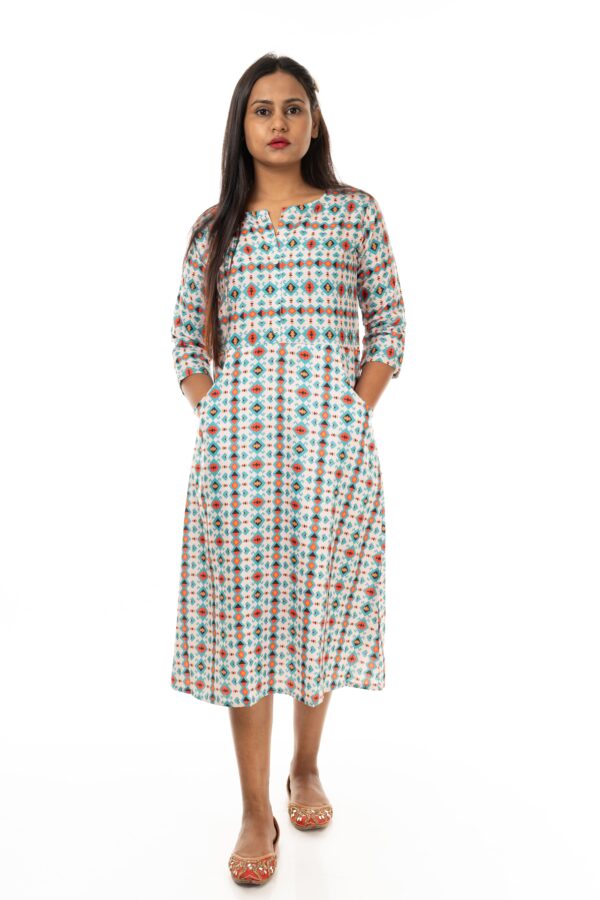 Printed A-line Dress(Color : Cream)