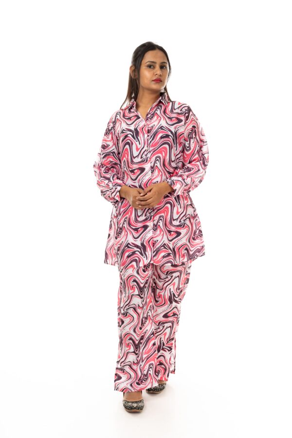 Women Printed Shirt with Trouser Cord Set  ( Color : Off White)