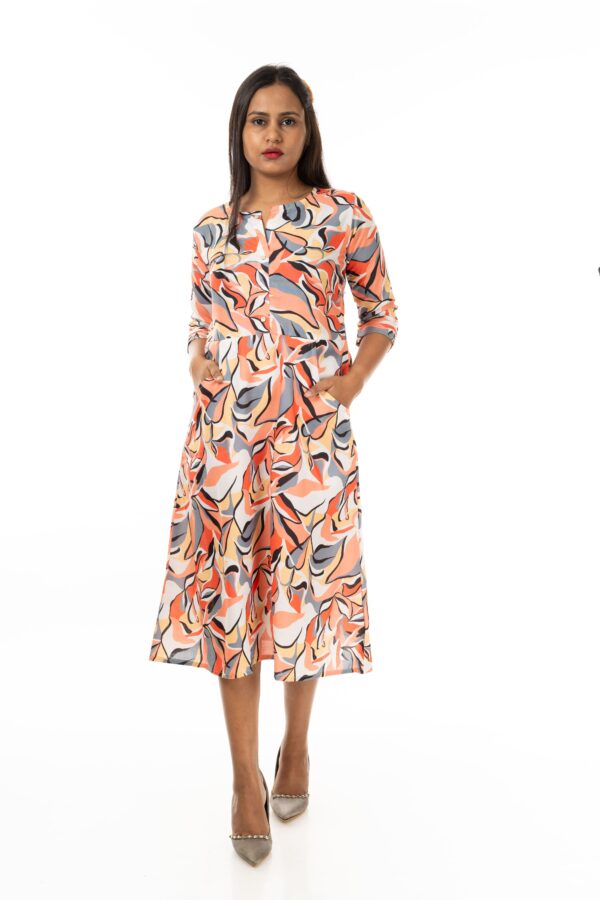 Printed A-line Dress(Color : Off White)