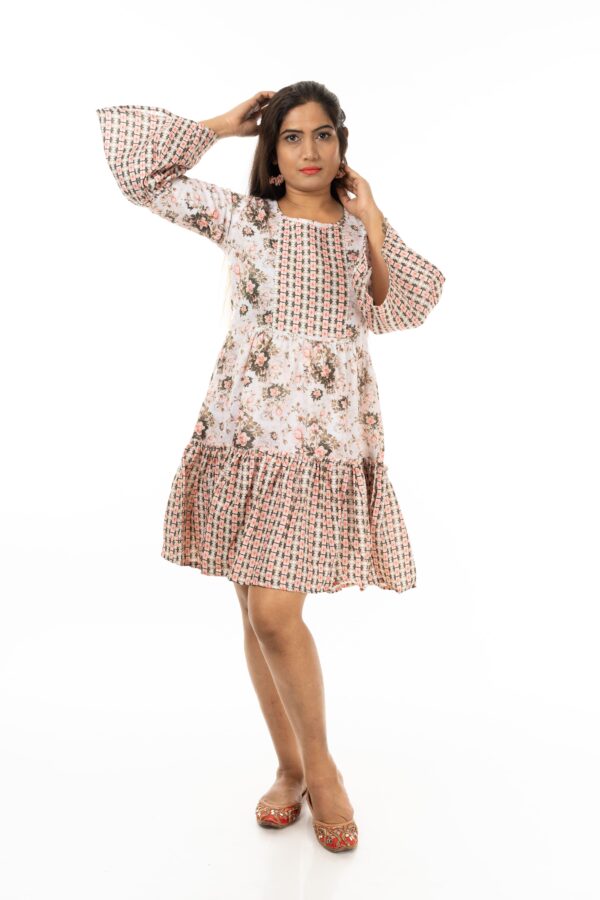 Printed A-Line Midi Dresses (Color : White)