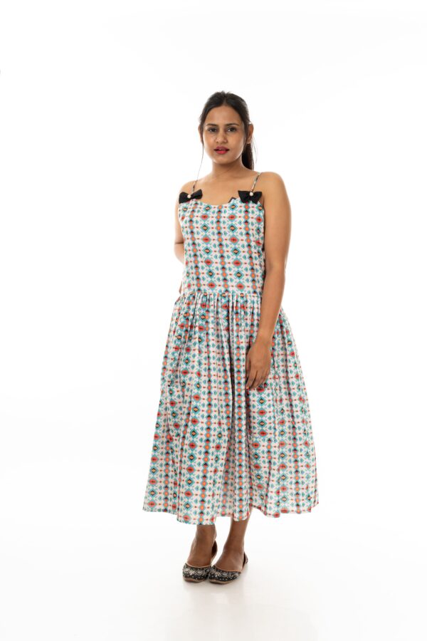 Printed A-Line Midi Dresses(Color : Cream)