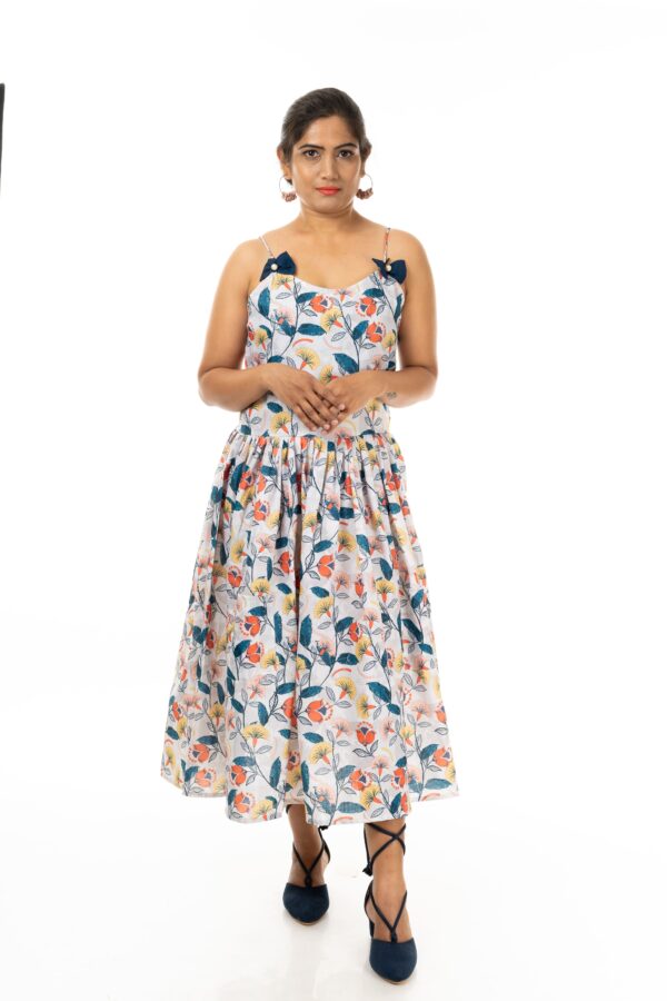 Printed A-Line Midi Dresses (Color : Off White)