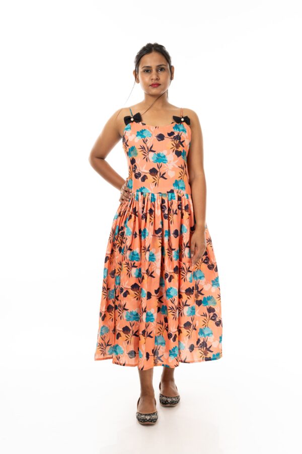 Printed A-Line Midi Dresses (Color : Orange)