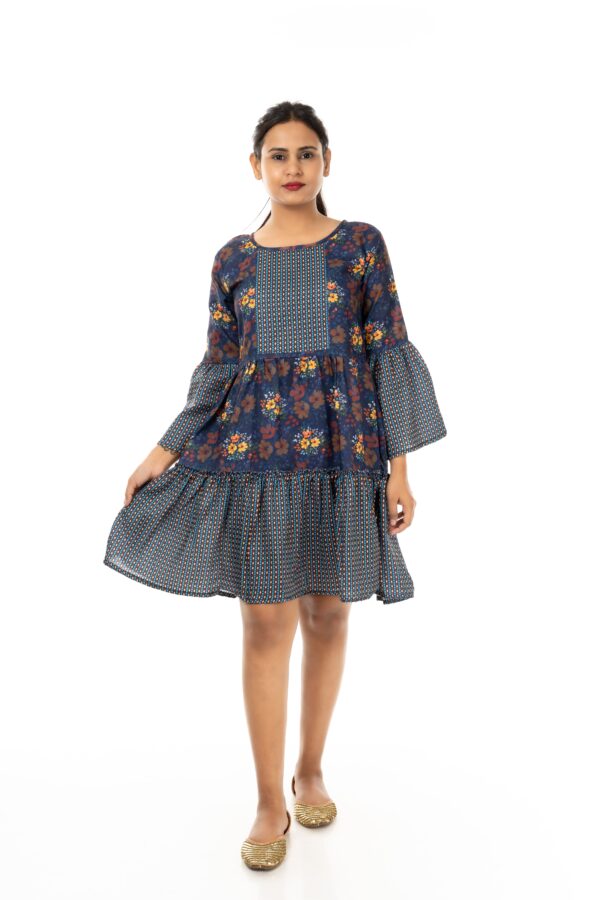Printed A-Line Midi Dresses (Color : Indigo)