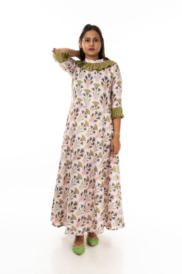 Women Printed A-Line Dress (Color : Cream)